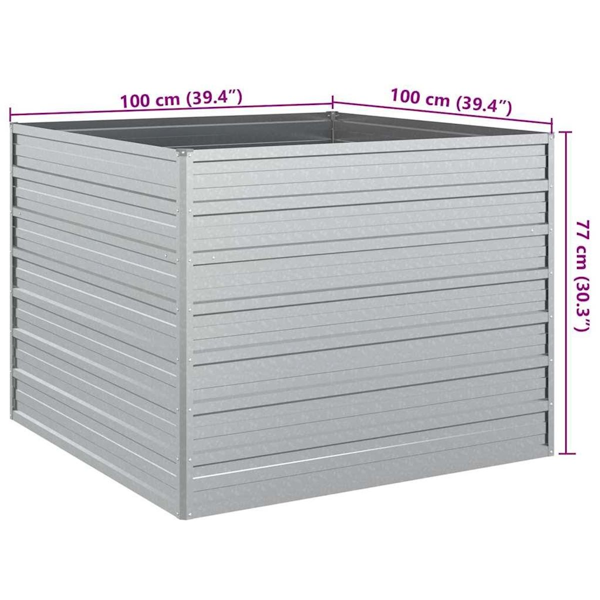 VIDAXL Lit sureleve de jardin 100x100x77 cm Acier galvanise Argente