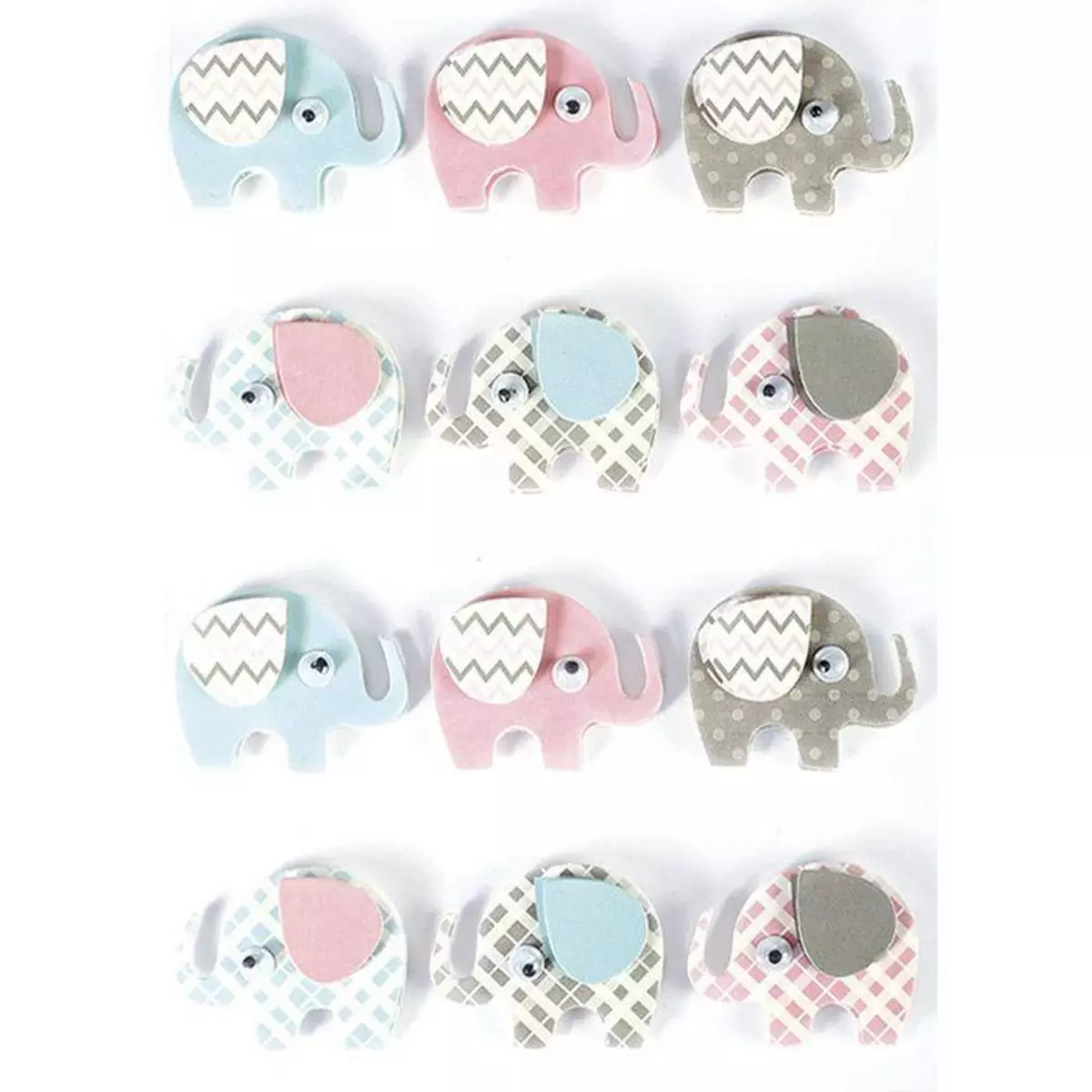 Graine créative 12 stickers 3D - Elephants 4,3 cm