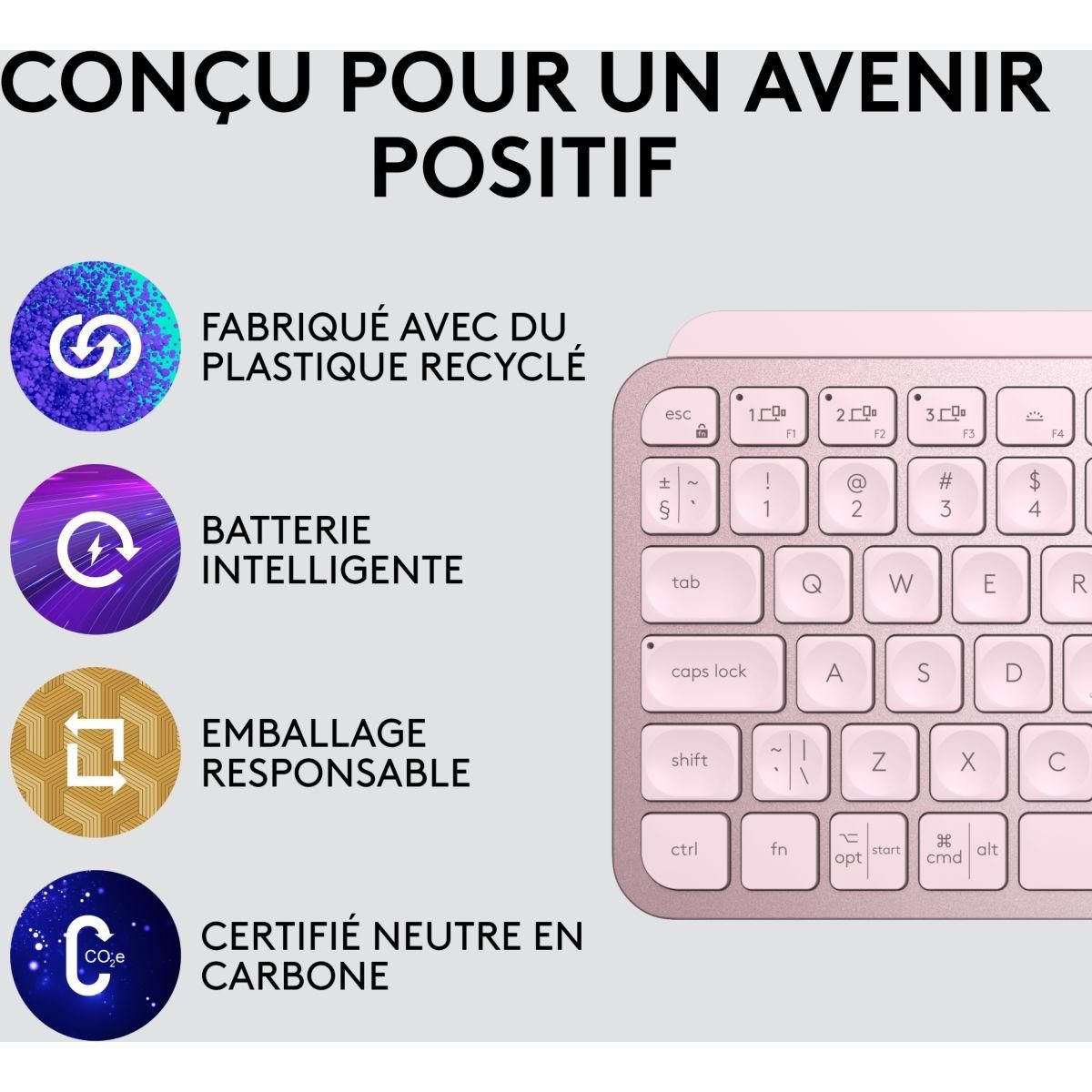 Logitech Clavier sans fil MX Keys mini rose