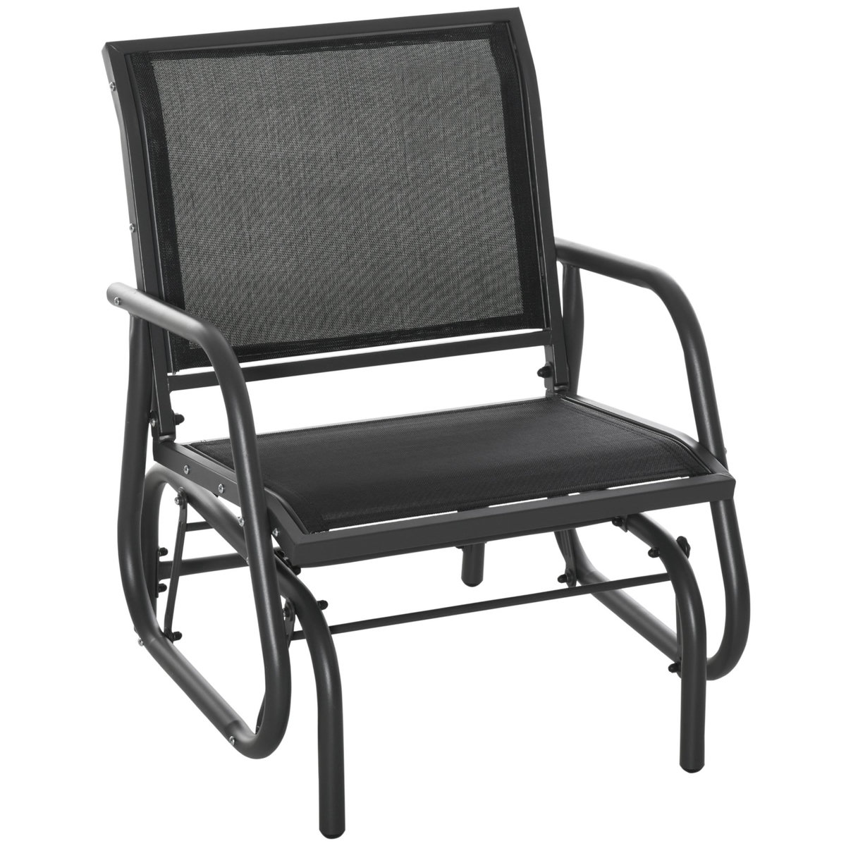 OUTSUNNY Fauteuil à bascule de jardin rocking chair design contemporain métal textilène noir