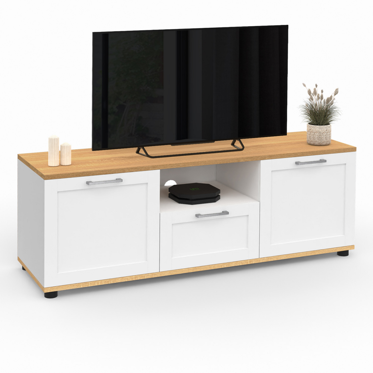 ID MARKET Meuble TV 110 cm VITO avec tiroir et niche blanc et bois