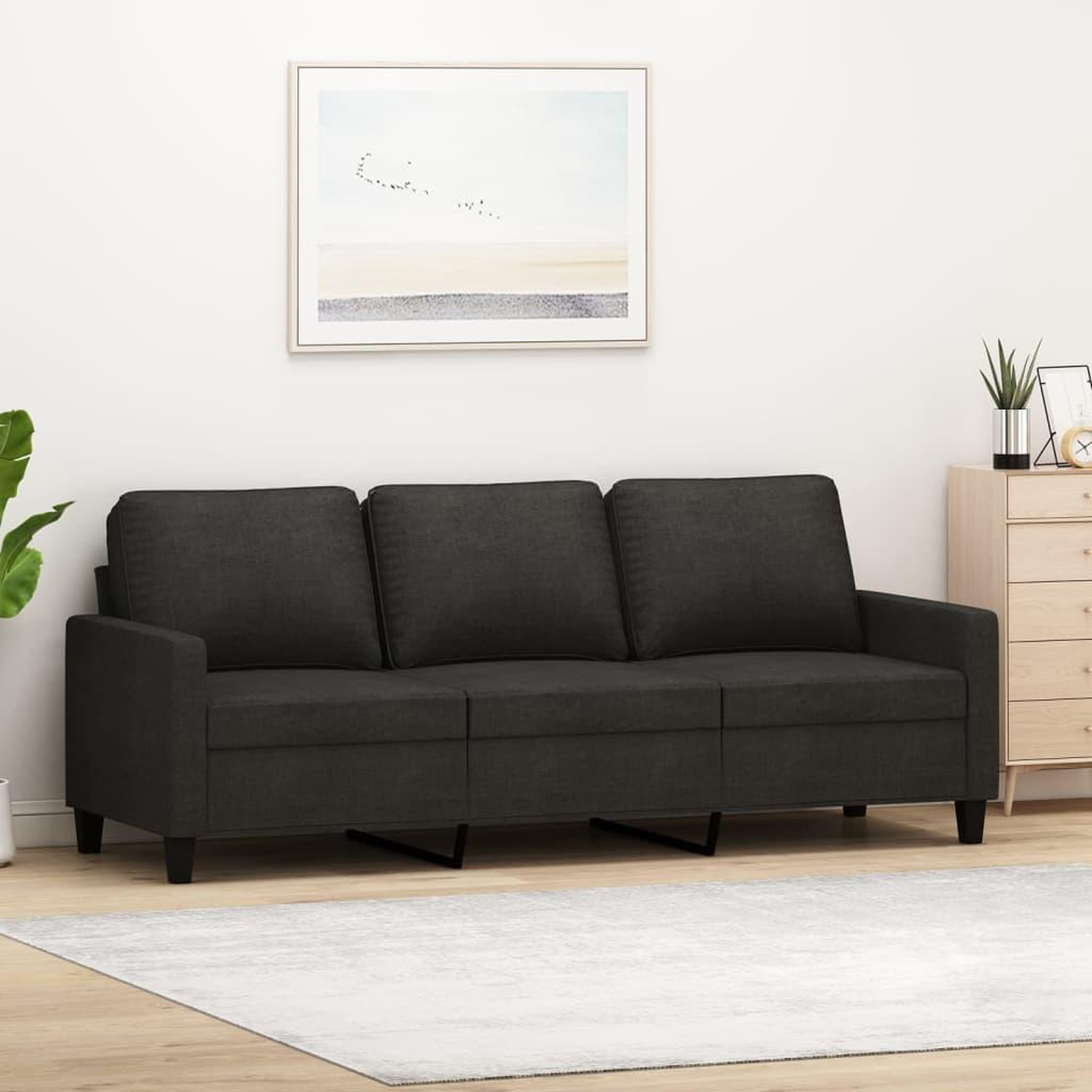 VIDAXL Canape a 3 places Noir 180 cm Tissu