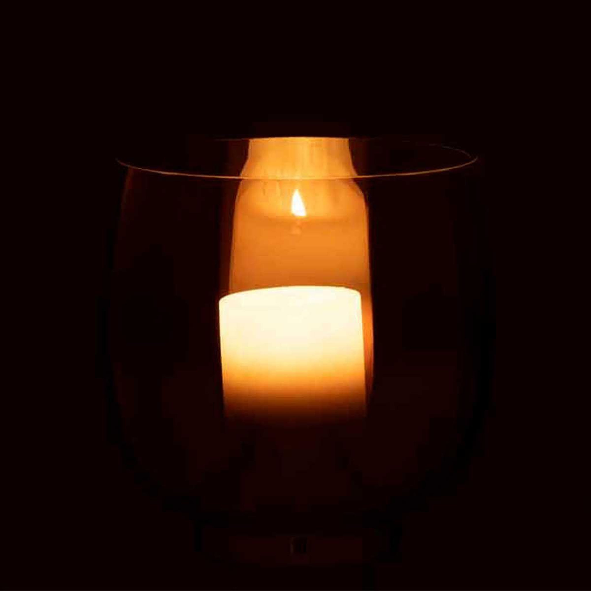 Voir la diapositive 3 : J-LINE Photophore Rond Déco  Verre Fumé  14cm Argent