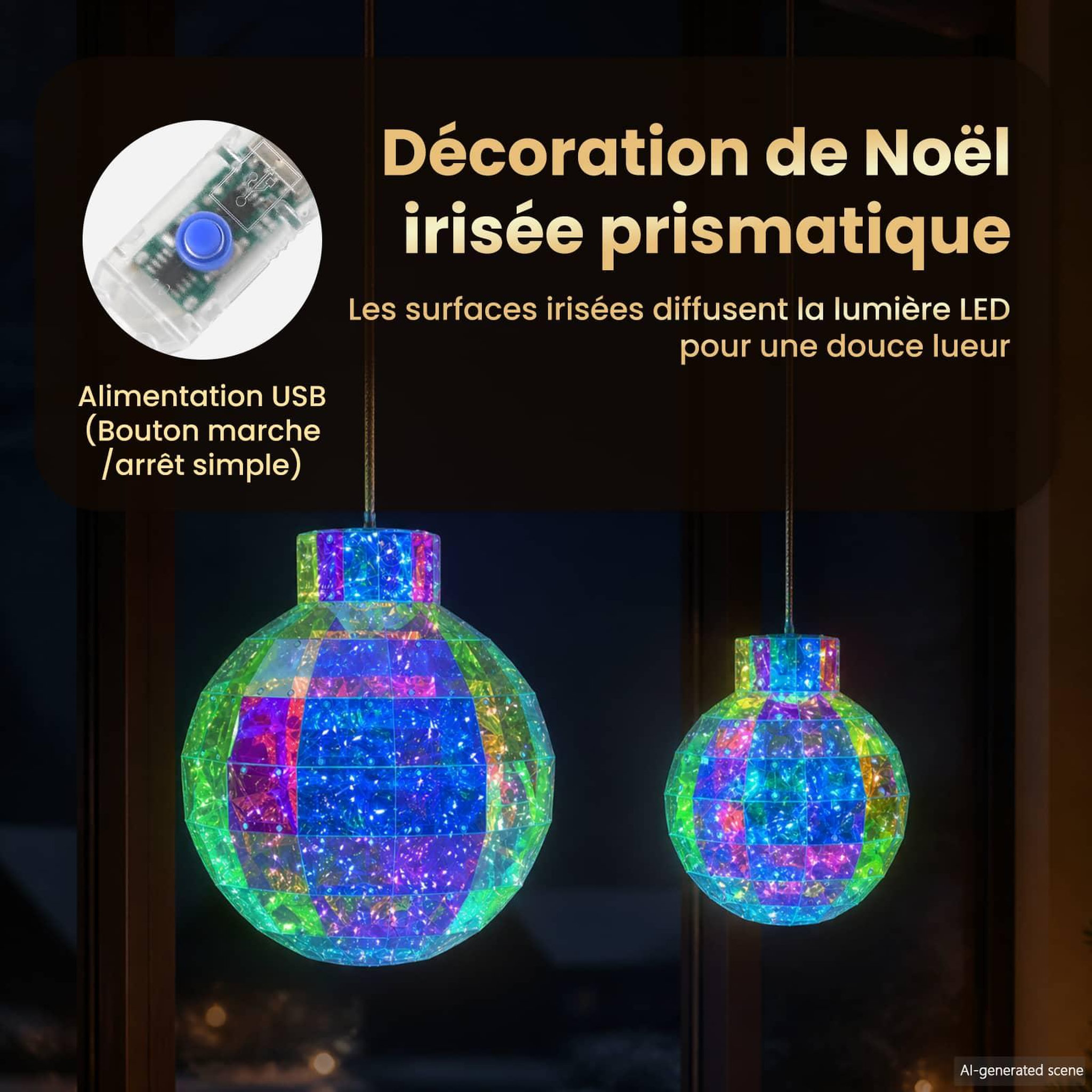 Voir la diapositive 4 : VIDAXL Boule de Noël LED prismatique et iridescente 2 pc Multicolore