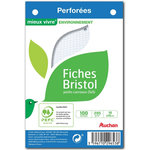 AUCHAN Lot de 100 fiches bristol 10x15cm petits carreaux 5x5 perforées