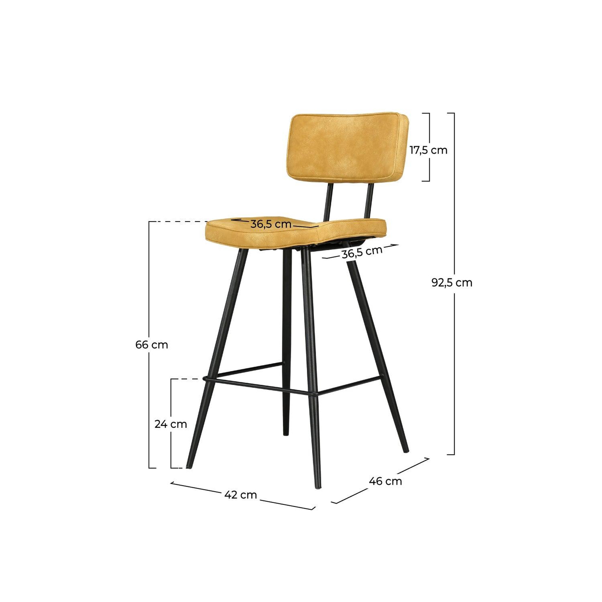 Voir la diapositive 4 : MAISON PAVANE Lot de 2 chaises de bar mi-hauteur 66 cm en cuir synthétique jaune-texas