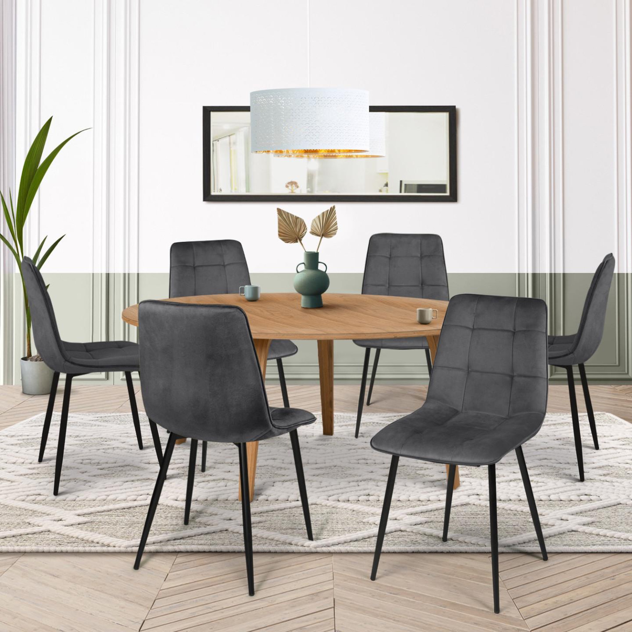 Voir la diapositive 2 : ID MARKET Lot de 6 chaises mila en velours gris foncé pour salle à manger