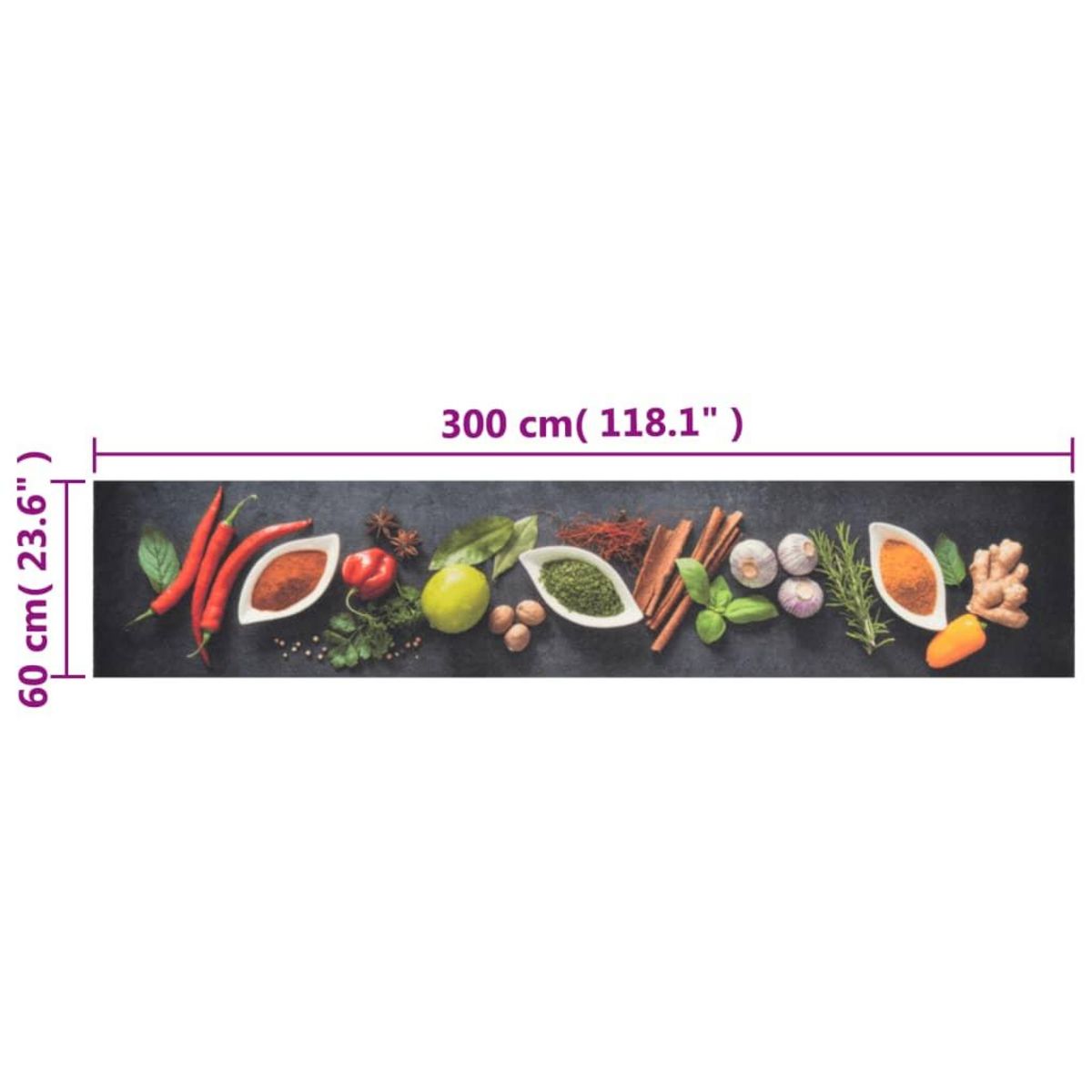 VIDAXL Tapis de cuisine lavable impression d'epices 60x300 cm velours