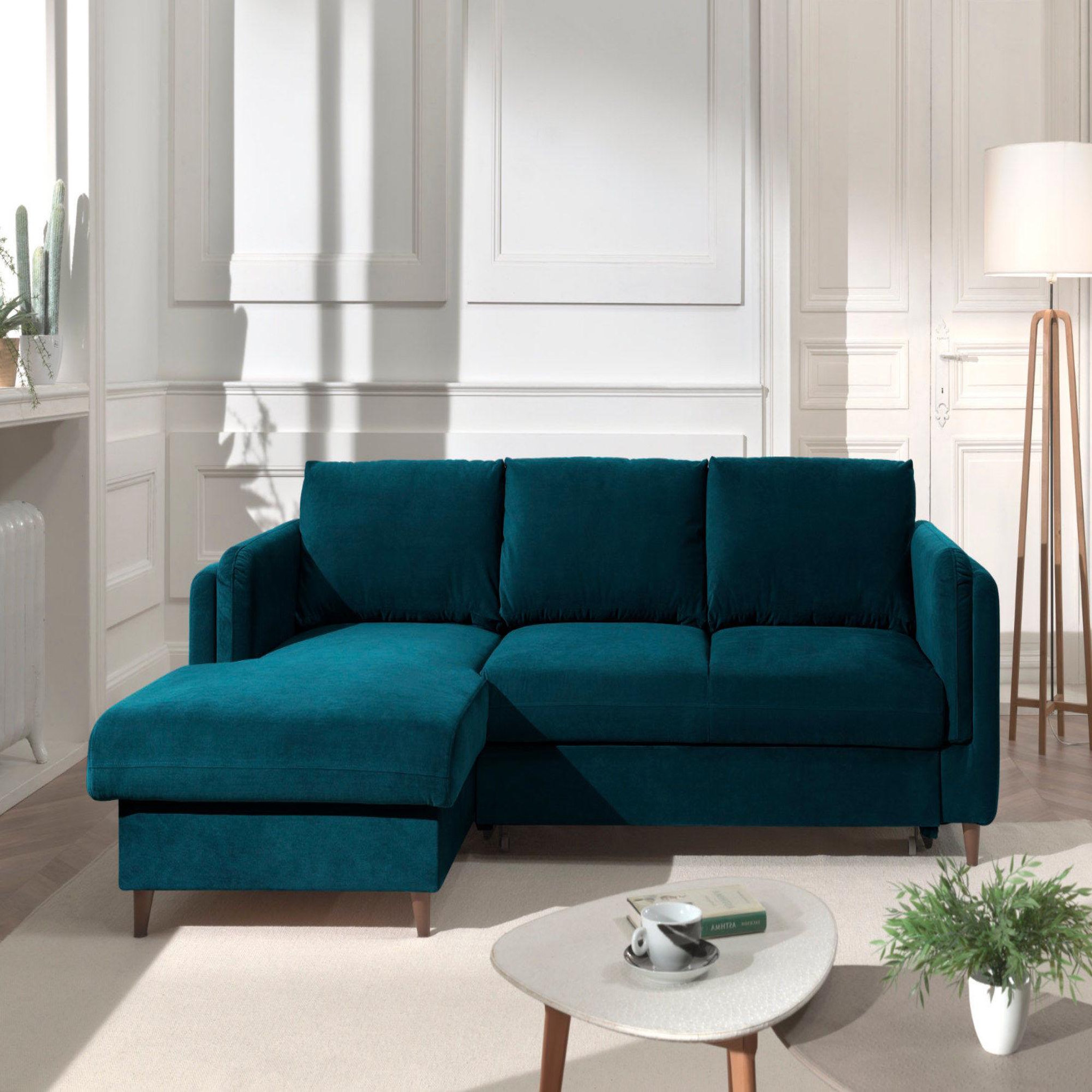 Voir la diapositive 6 : BEST MOBILIER Brooke - canapé d'angle gauche - convertible avec coffre - 4 places - en velours