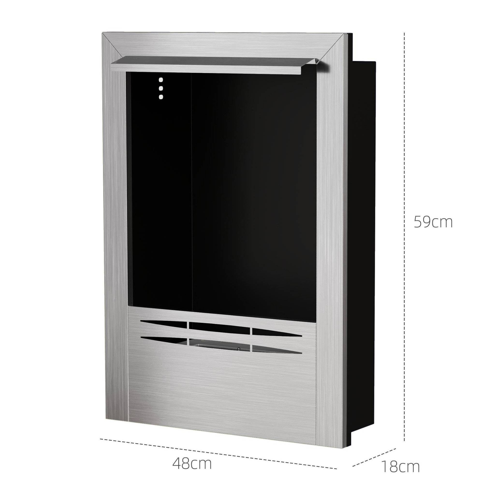 Voir la diapositive 3 : HOMCOM Cheminée bioéthanol encastrable design - 0,9L - 48 x 18 x 59 cm - acier inox. brossé