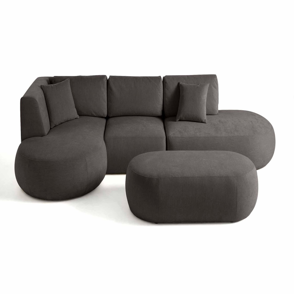 LISA DESIGN Santorini - canapé modulable d'angle gauche + pouf - 5 places - en tissu texturé