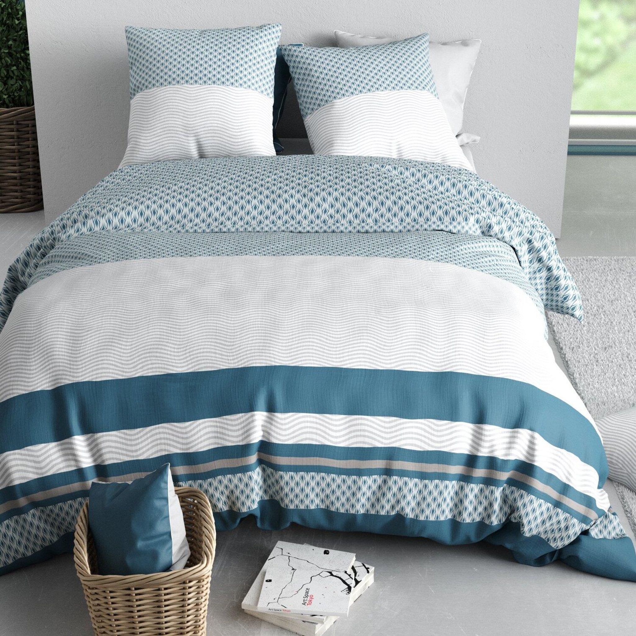 Voir la diapositive 3 : ATELIER DU COTON Parure housse de couette 100% coton 57fils nocturne