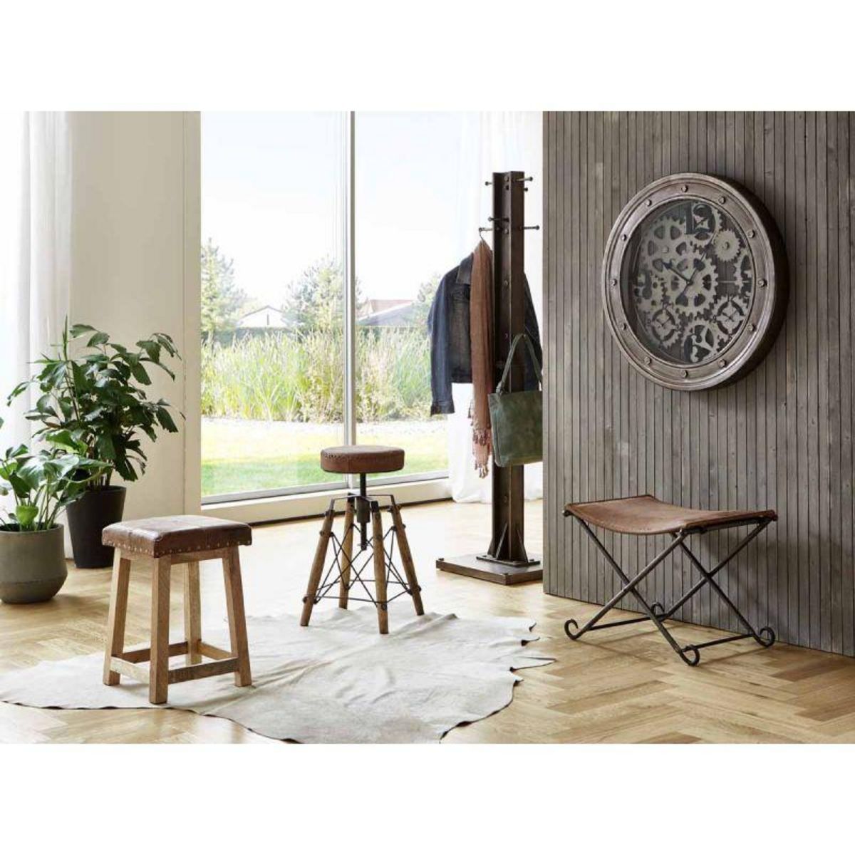 Paris Prix Tabouret Pliable en Cuir  Rodéo  58cm Marron