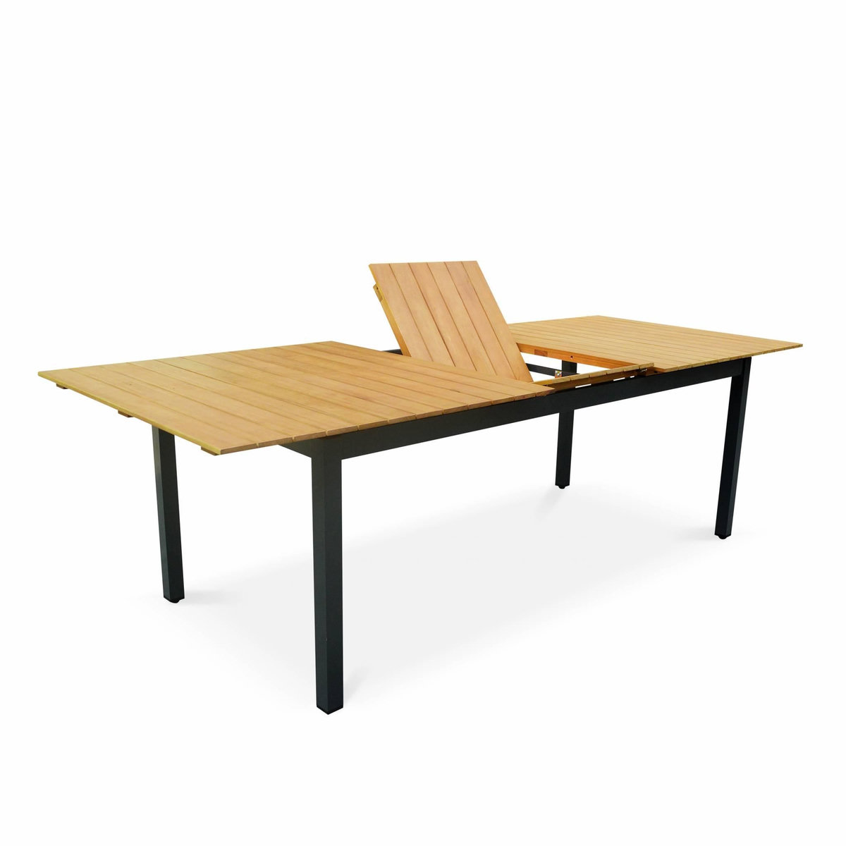 SWEEEK Table de jardin en bois aluminium extensible 200/250cm avec rallonge - Sevilla - bois d'Eucalyptus huilé et structure anthracite