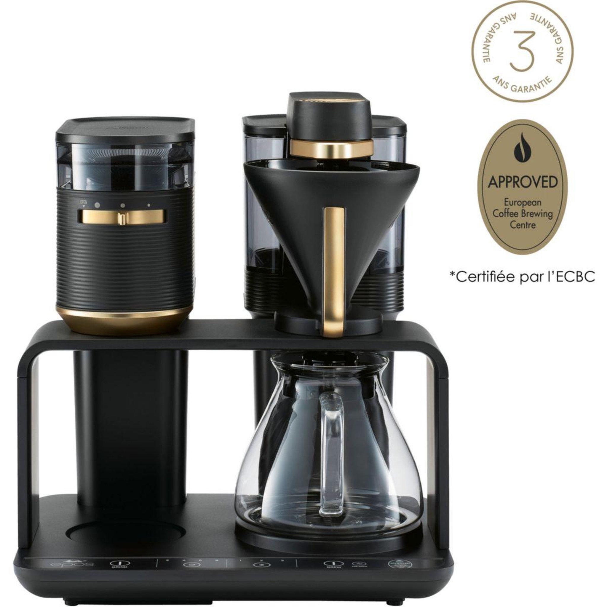 Melitta Cafetière filtre epos avec broyeur intégré schwarz-gold
