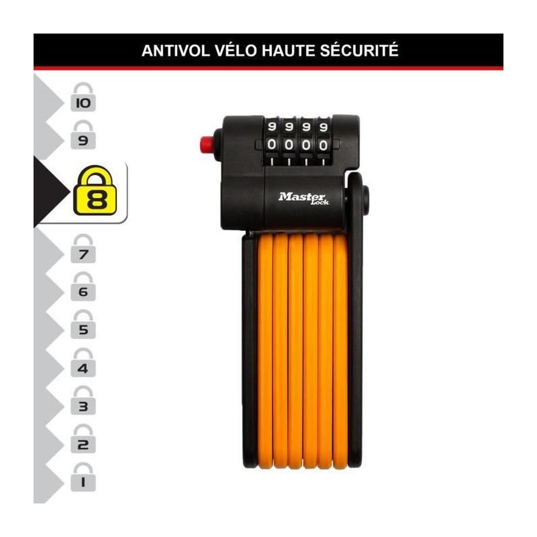 Voir la diapositive 2 : Master lock Antivol Vélo a Code - MASTER LOCK - 8336EURDPRO - Acier Trempé, Combinaison Programmable, Support Inclus