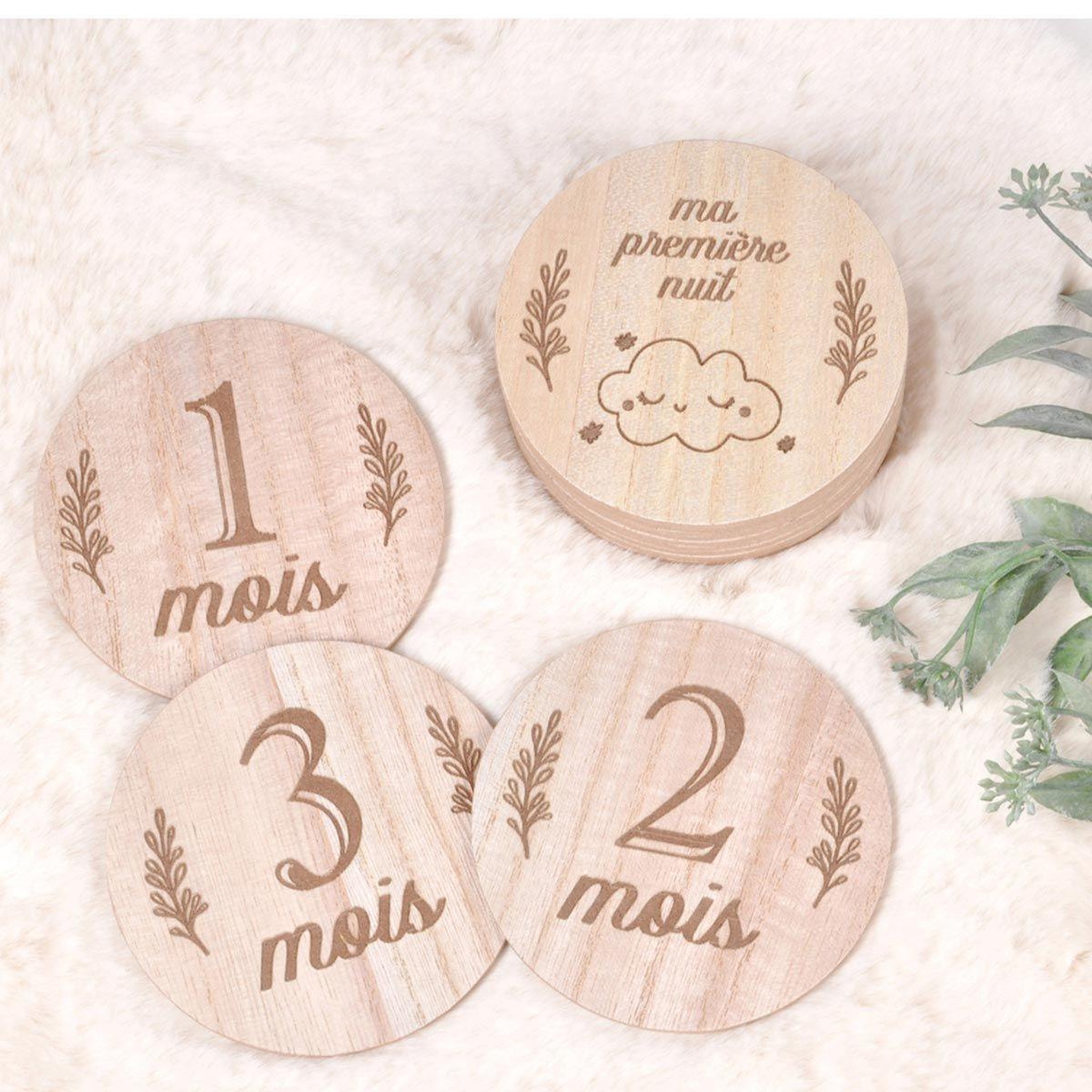 Voir la diapositive 2 : BEBE DOUCEUR Lot de 12 Cartes Bébé Mixte  Étapes  9cm Naturel