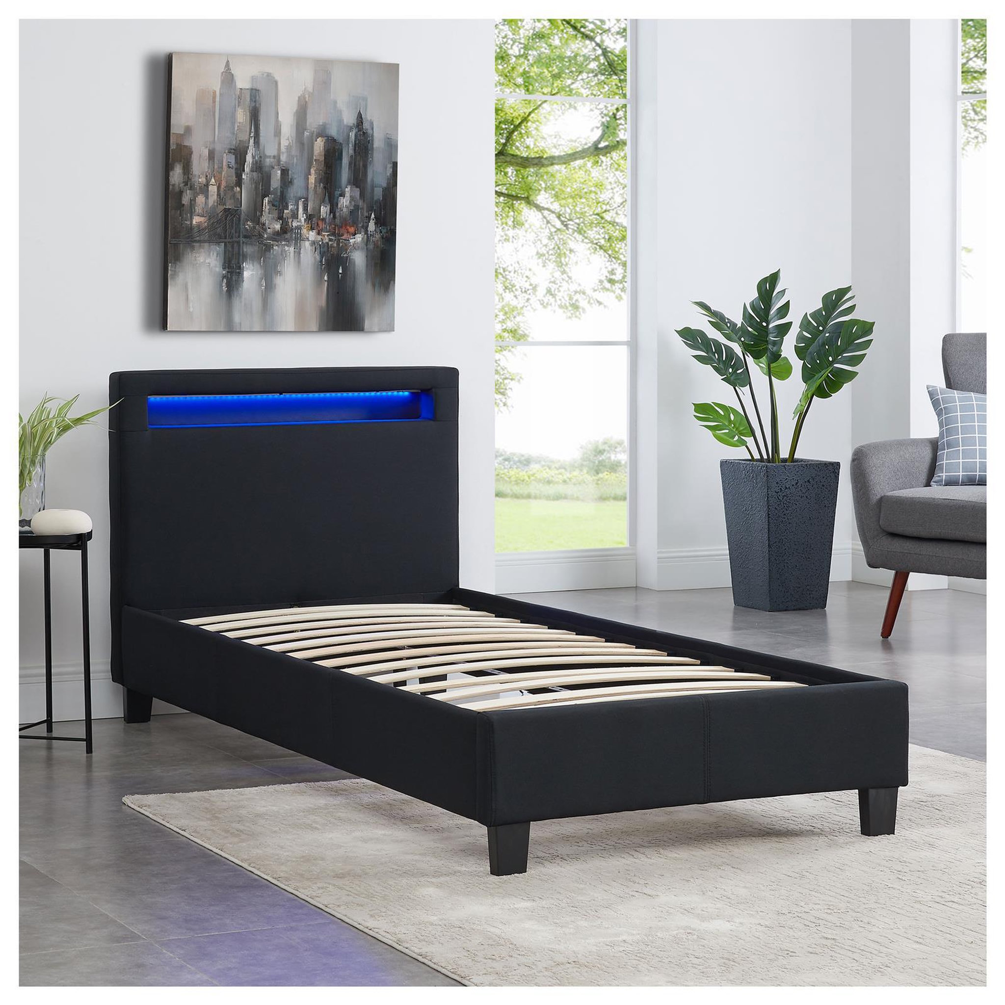 Voir la diapositive 4 : IDIMEX Lit LED simple MOLINA 90x190 cm, avec sommier, revêtement tissu