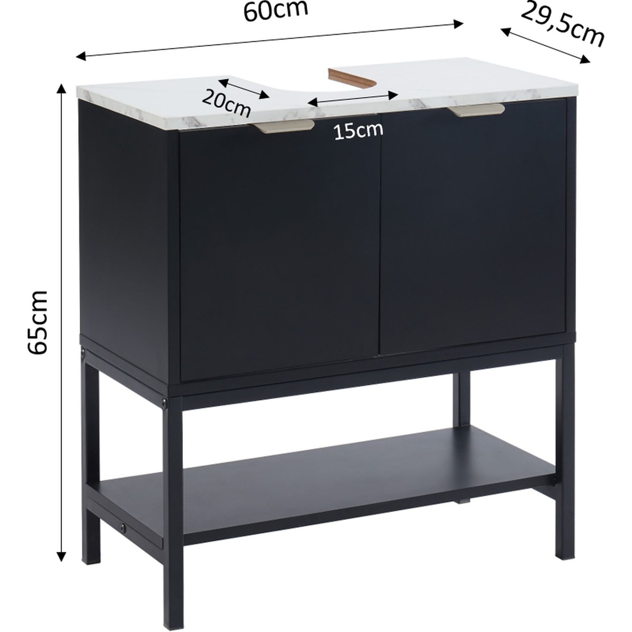 Voir la diapositive 9 : Meuble de salle de bain sous-vasque 2 portes et 1 étagère L60cm OLHAO