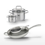 ELO Lot de 2 Poêles 24cm et 32cm en inox Elo Relief Evolution avec 2 Faitouts 12cm et 20cm