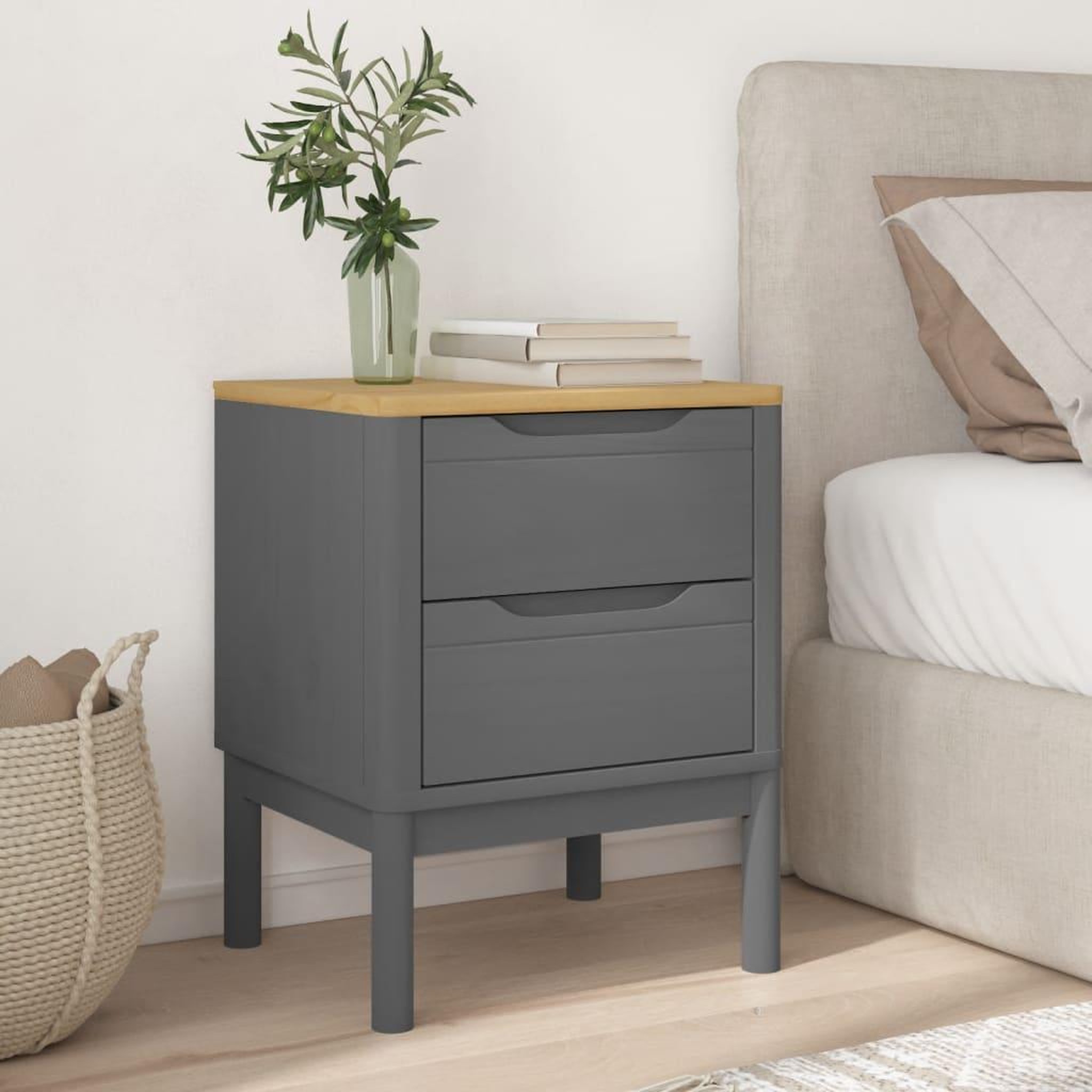 Voir la diapositive 3 : VIDAXL Table de chevet FLORO gris 45x39x57 cm bois de pin massif