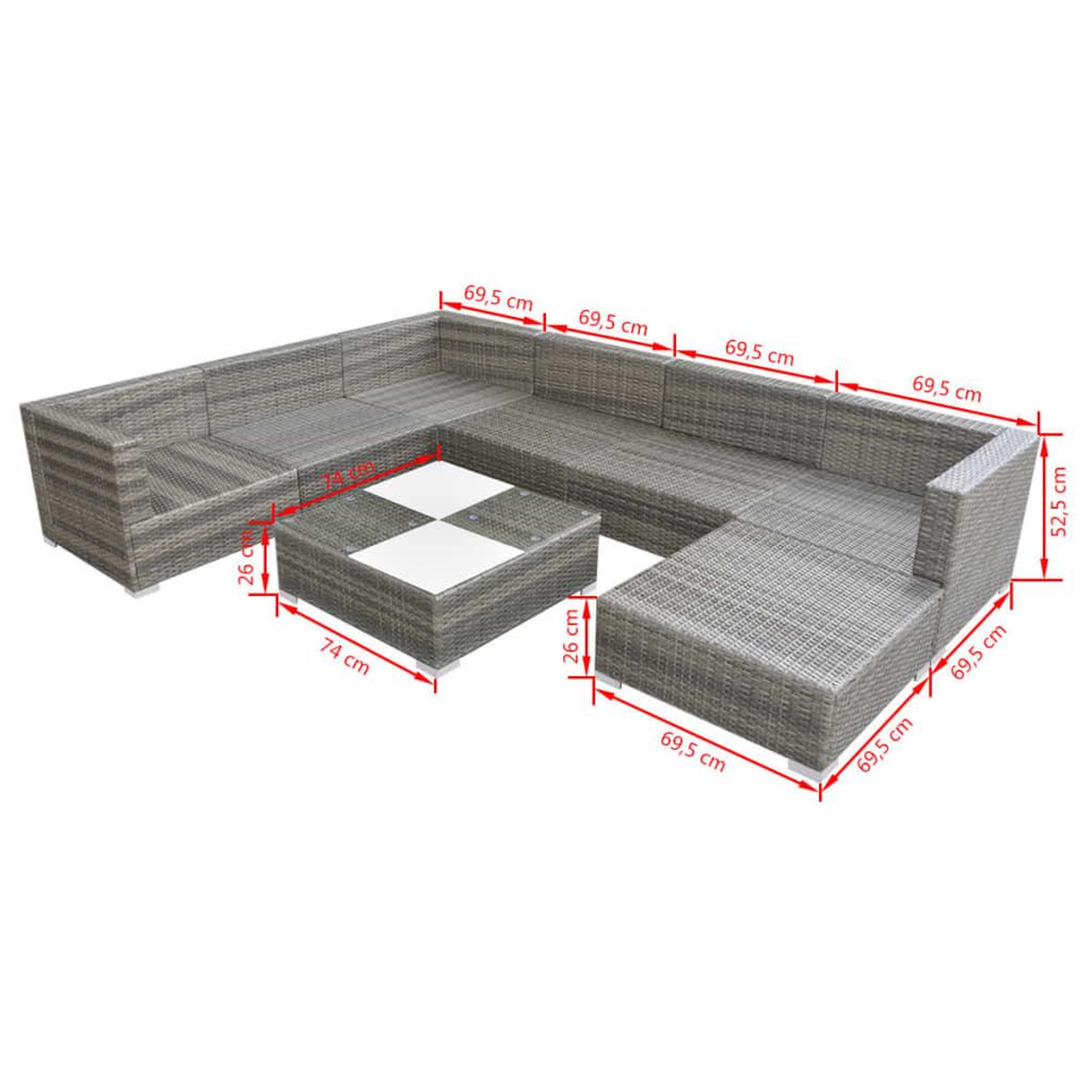 Voir la diapositive 5 : VIDAXL Salon de jardin 8 pcs avec coussins Resine tressee Gris