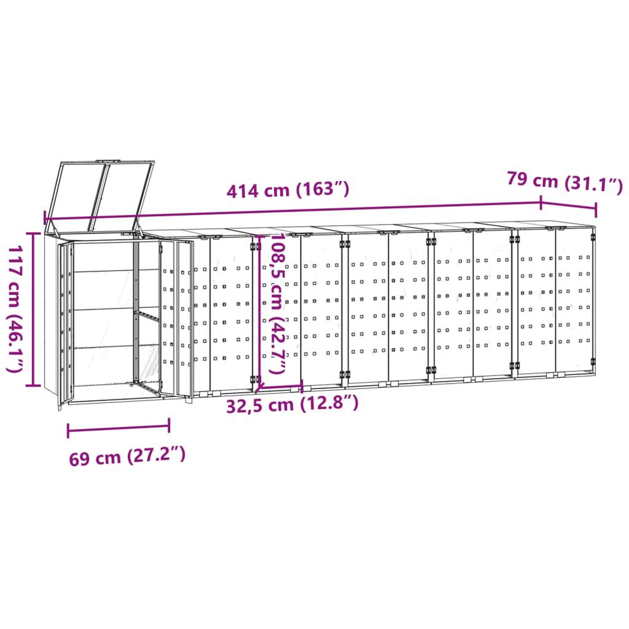 Voir la diapositive 6 : VIDAXL Rangement a roulettes pour poubelles pour 6 bacs anthracite