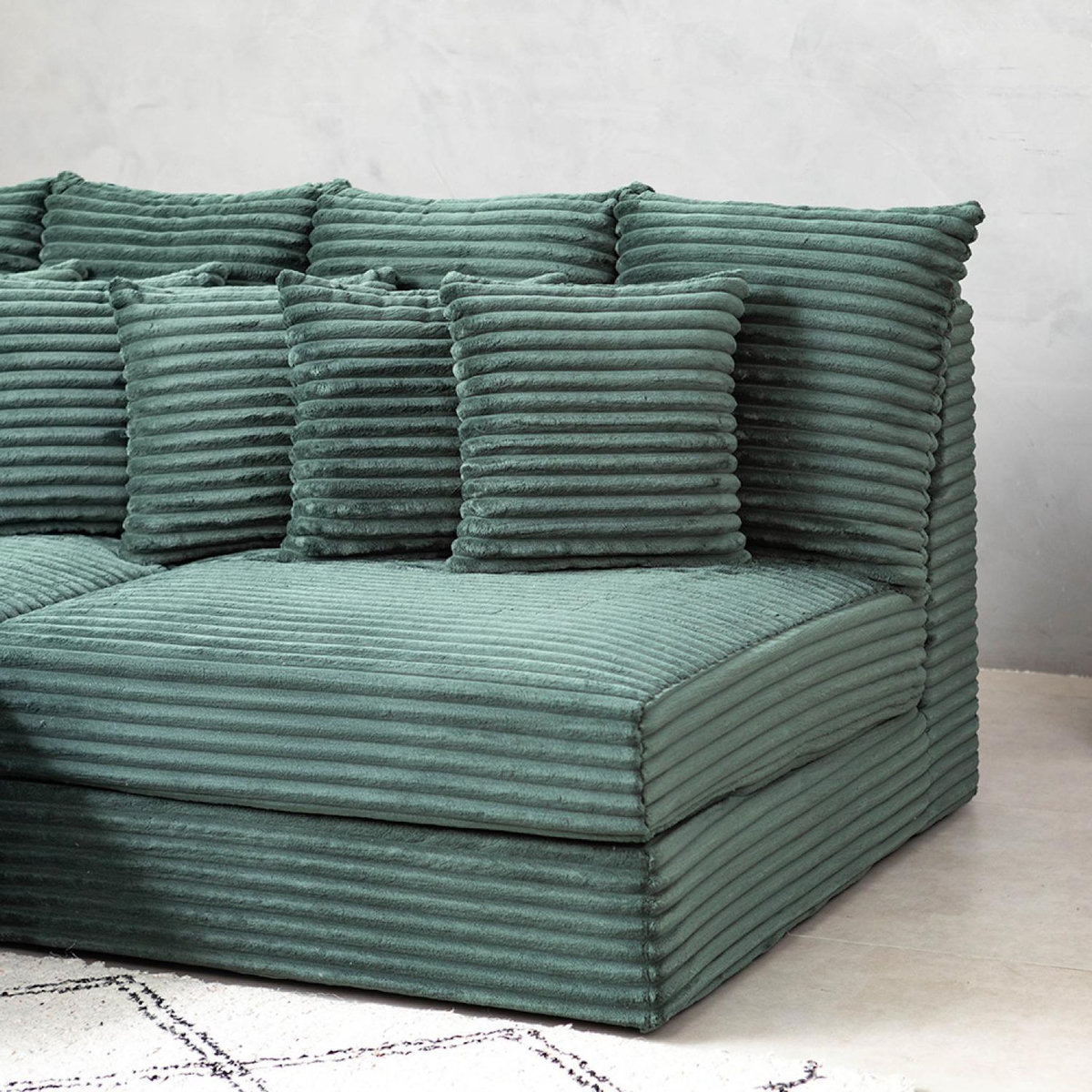 CONCEPT USINE Canapé d'angle 2-3 places assise profonde en velours côtelé vert CARDIFF