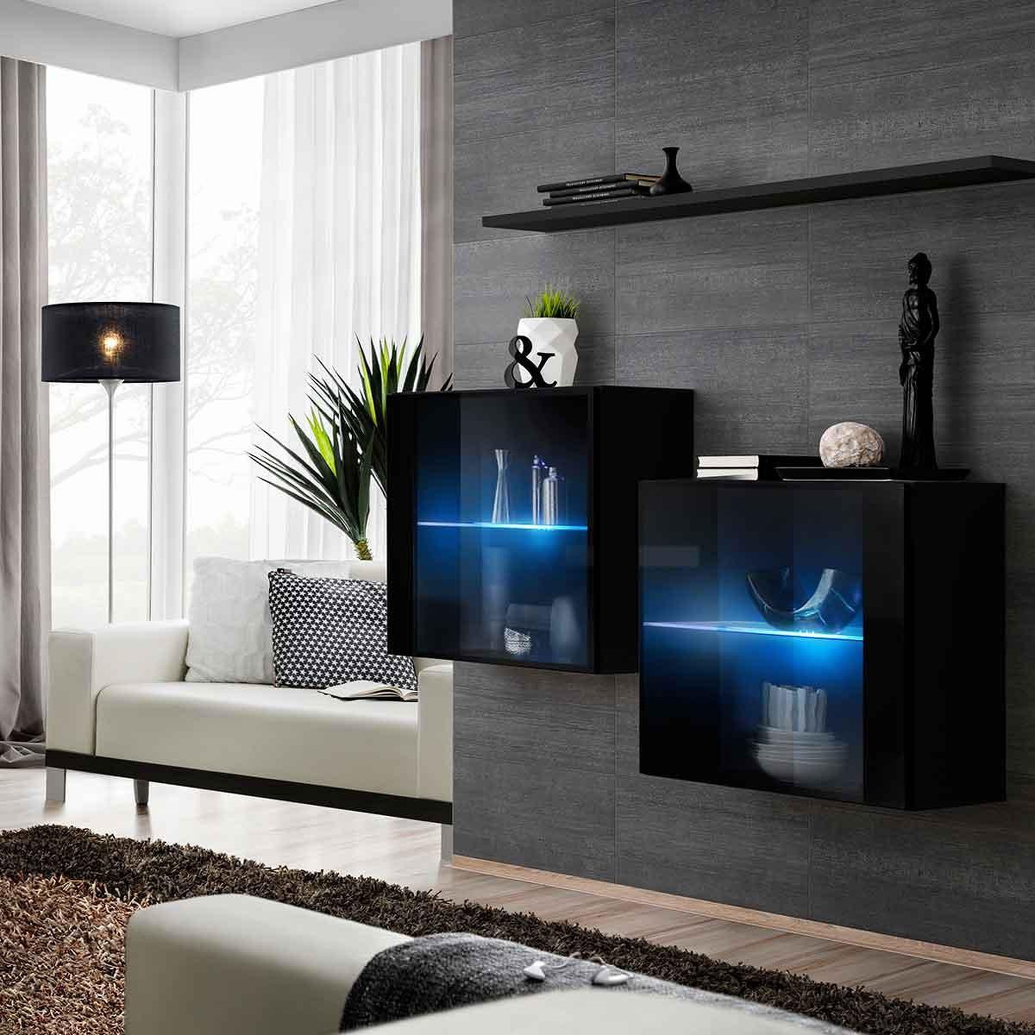 Paris Prix Lot de 2 vitrines murales & étagère  switch sbiii  130cm noir