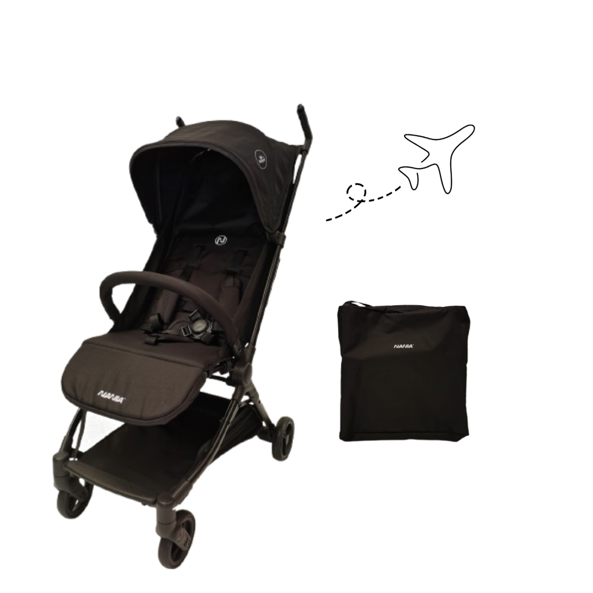 NANIA Nania, poussette ultra-compacte, babyjet (0 à 15 kg) homologuée cabine avion, dossier inclinable, sac de transport inclus