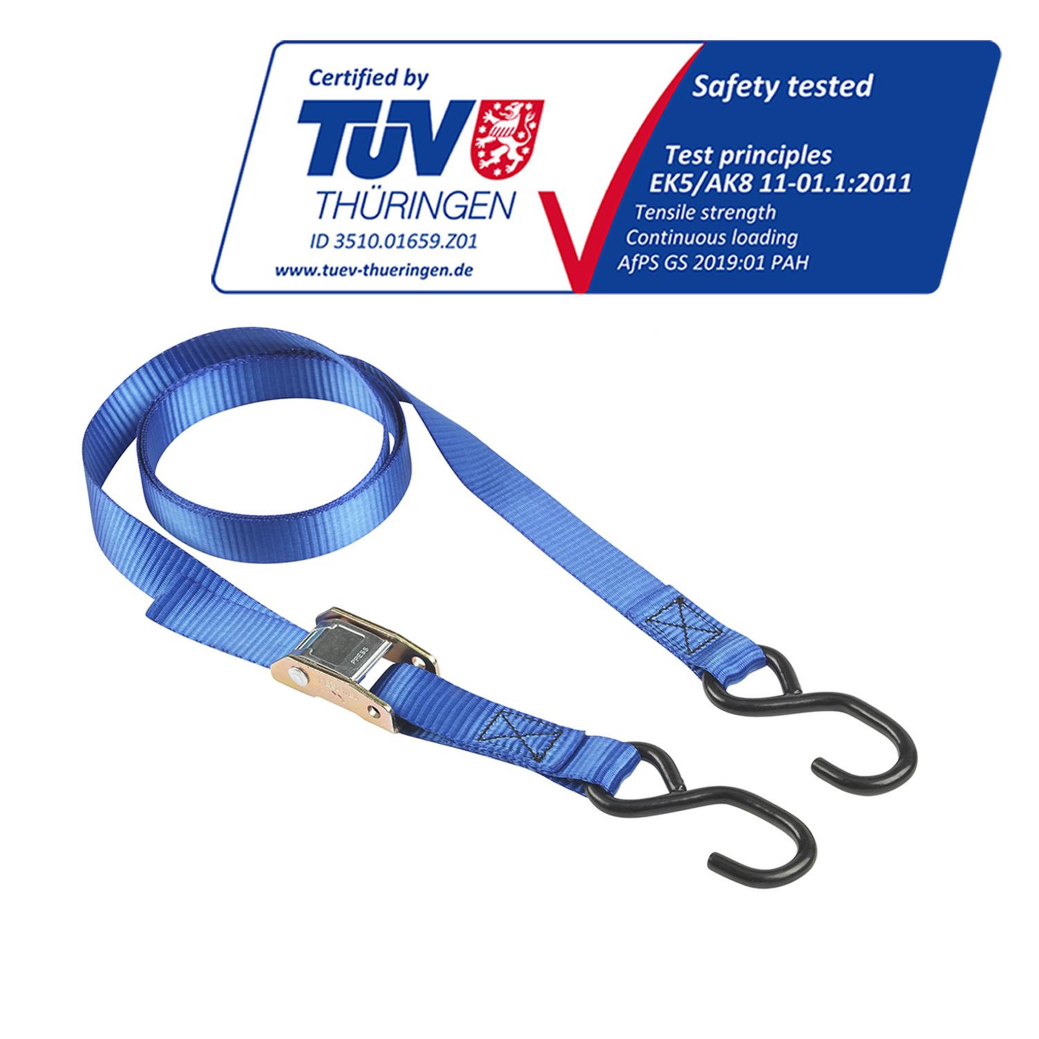 Master lock 4368EURDAT Sangle d'Arrimage avec Crochets et Cliquet, Bleu, 2m x 25mm Sangle, Pack de 2