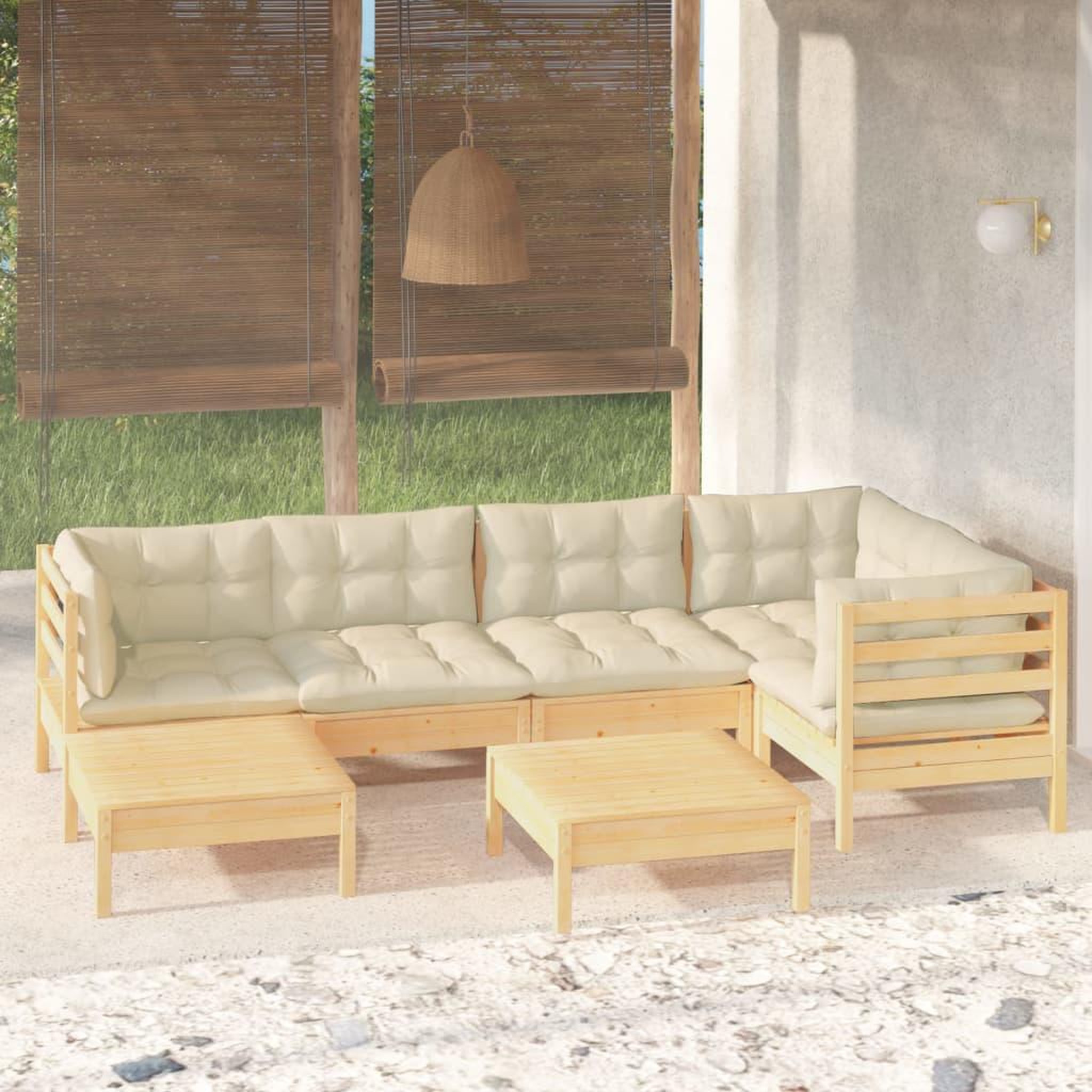 Voir la diapositive 1 : VIDAXL Salon de jardin 7 pcs avec coussins creme bois de pin massif