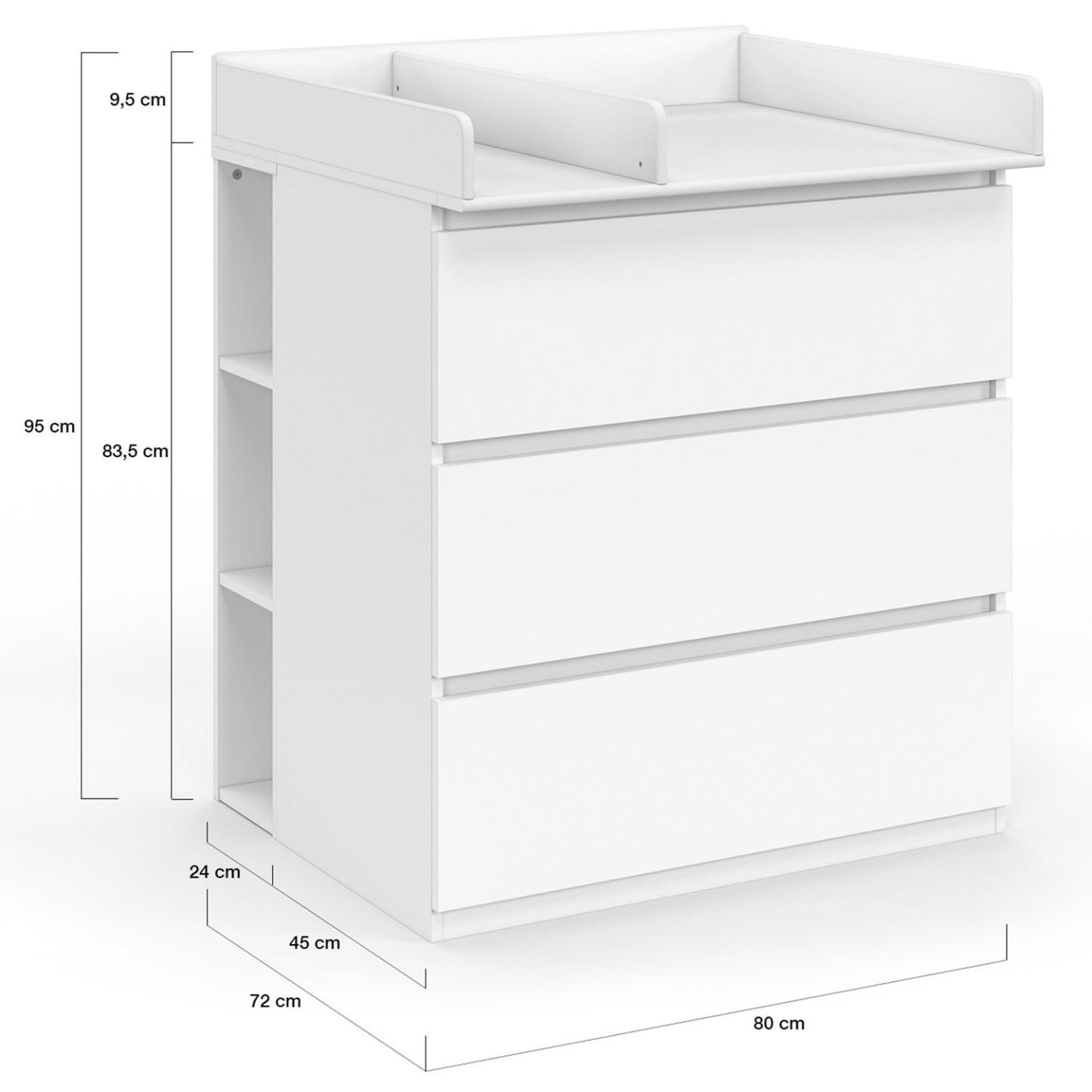 Voir la diapositive 5 : ID MARKET Commode à langer évolutive ambre blanc 3 tiroirs table à langer et 2 étagères amovibles