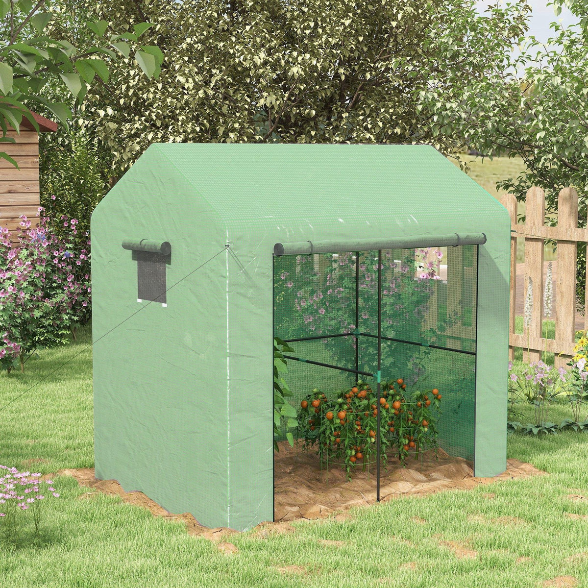 OUTSUNNY Serre de jardin 2,8 m² porte zippée 2 fenêtres acier PE vert