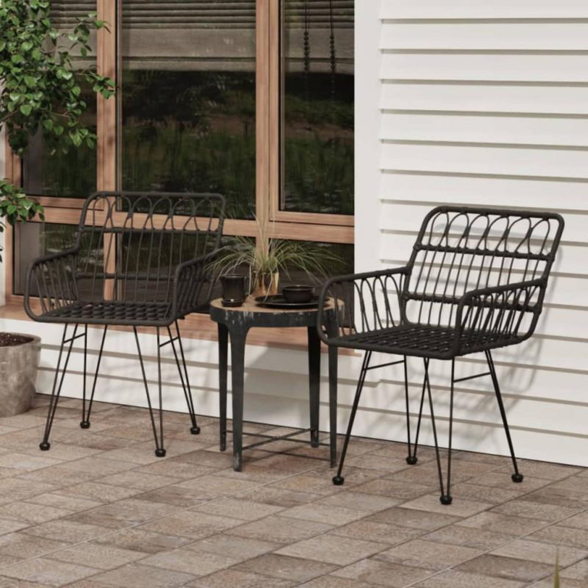 VIDAXL Chaises de jardin lot de 2 avec accoudoir Noir 56x64x80 cm