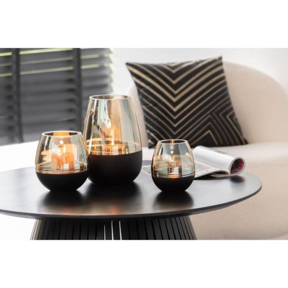 Paris Prix Photophore Déco en Verre  Lignes  26cm Noir & Or