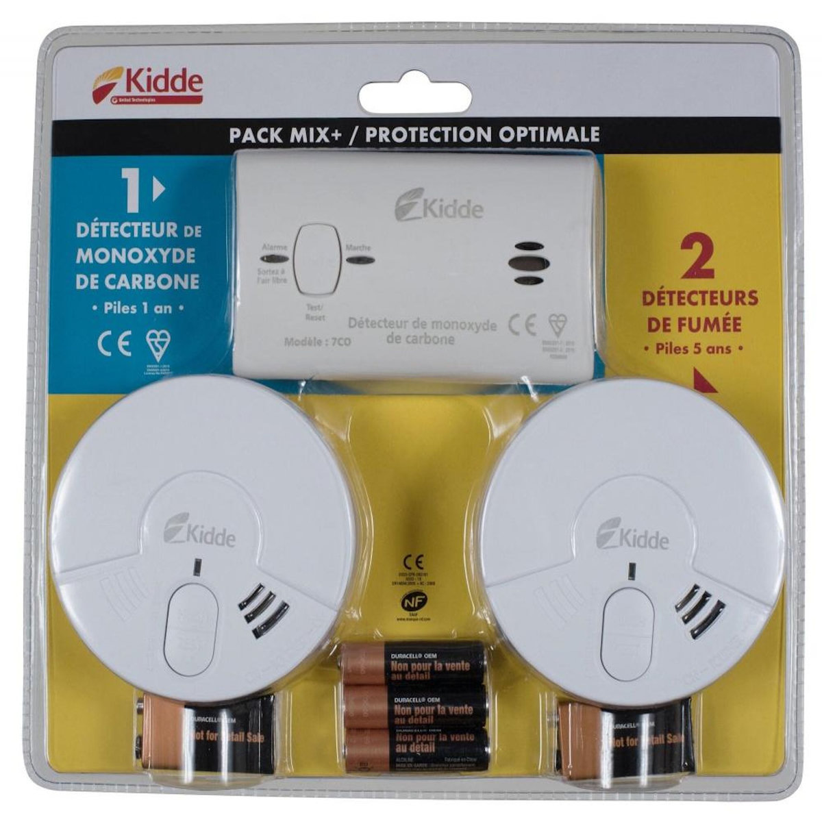 CENTRALE BRICO Détecteur de fumee x2 + 1 Détecteur de monoxyde pack kidde