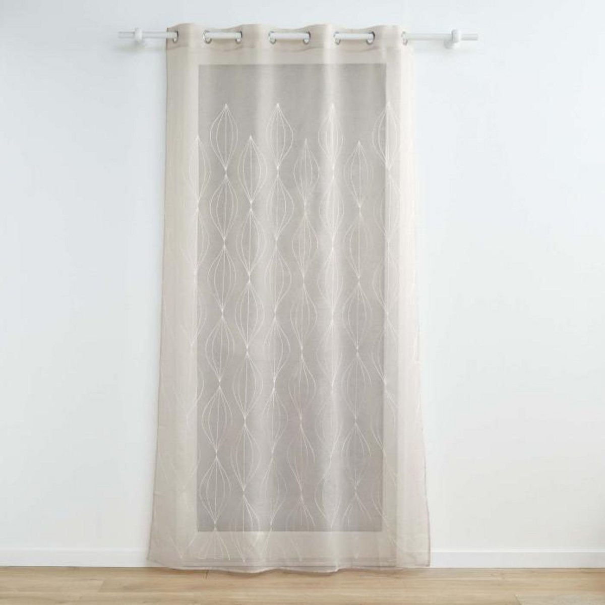 Paris Prix Rideau Voilage à Œillets Brodés  Galactee  140x240cm Taupe