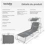 Voir la diapositive 6 : tectake Transat en acier pliable gris