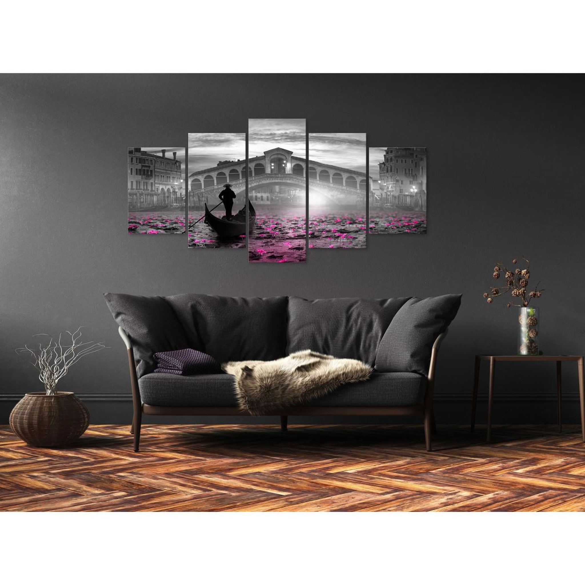 Voir la diapositive 2 : Paris Prix Tableau Imprimé 5 Panneaux  Magic Venice Wide Grey