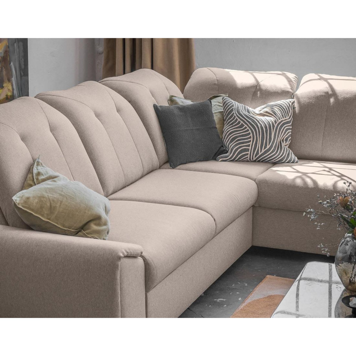 BEST MOBILIER Paul - canapé d'angle droit - 5 places - convertible avec coffre et têtières - en tissu