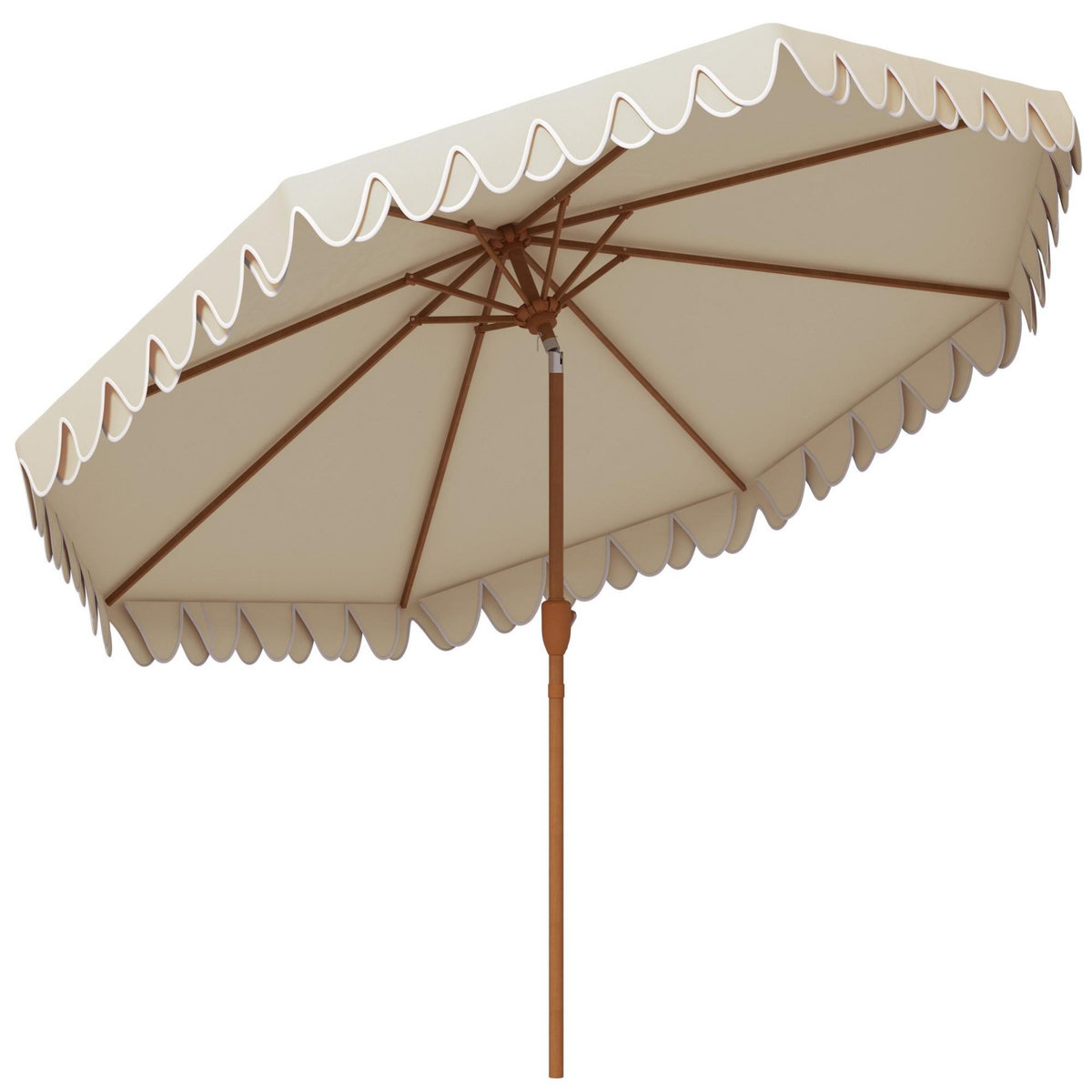 OUTSUNNY Parasol octogonal inclinable Ø 2,64 x 2,4H m mât acier aspect bois polyester haute densité 180 g/m² crème