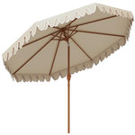 OUTSUNNY Parasol octogonal inclinable Ø 2,64 x 2,4H m mât acier aspect bois polyester haute densité 180 g/m² crème