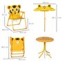 Voir la diapositive 3 : OUTSUNNY Ensemble salon de jardin enfant 4 pcs design tigre - table ronde + 2 chaises pliables + parasol - métal époxy oxford jaune