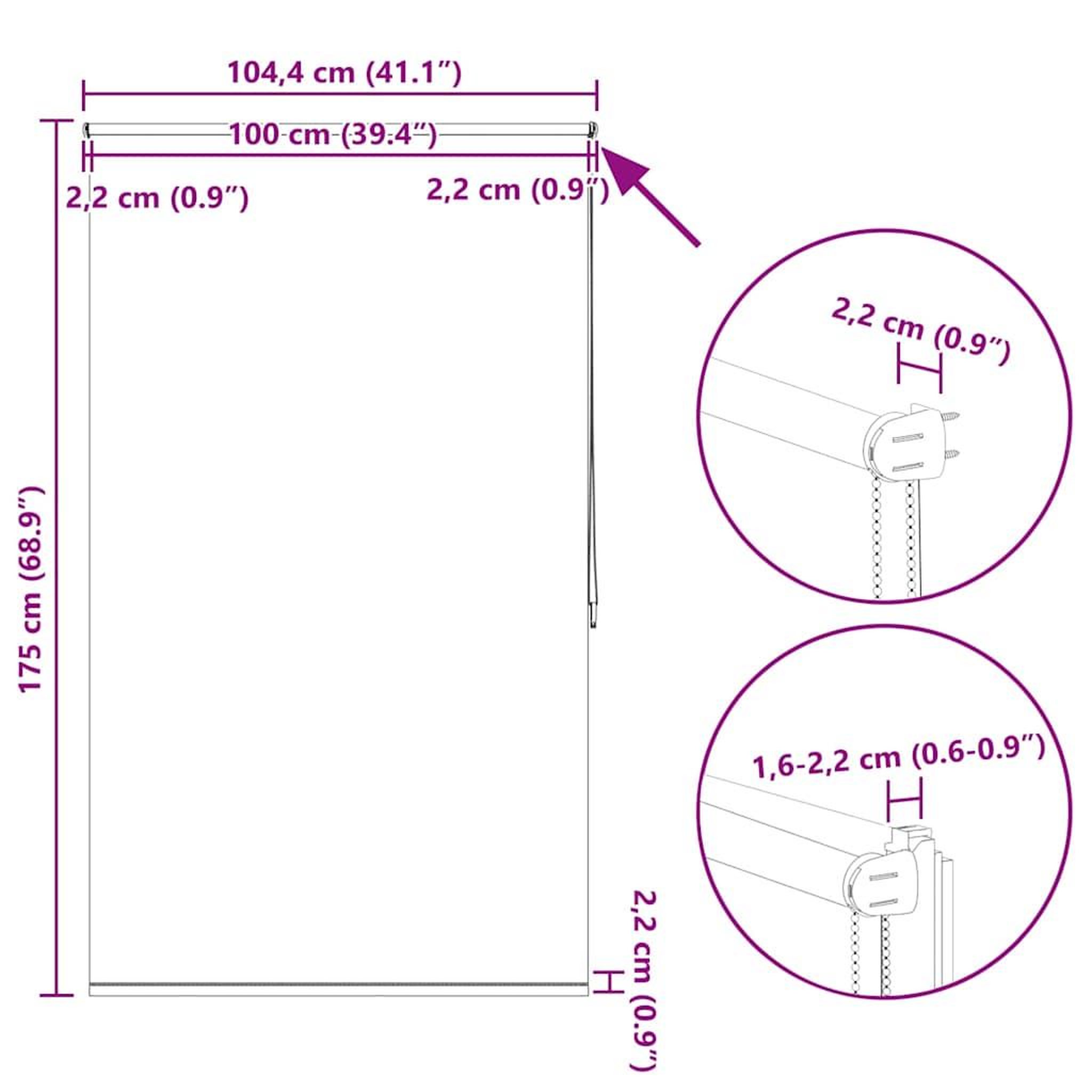 Voir la diapositive 6 : VIDAXL Store enrouleur occultant 104,4 x 175 cm, largeur du tissu 100 cm, coloris marine