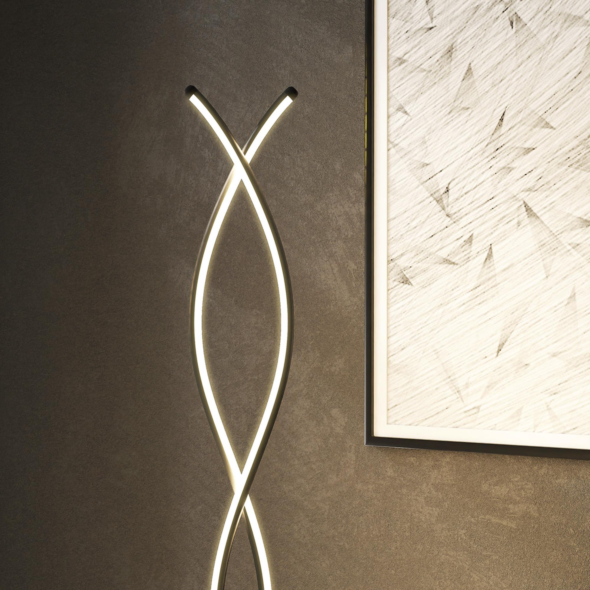 Voir la diapositive 5 : HOMCOM Lampadaire led design spirales - forme galbée h. 140 cm - alliage alu. Acrylique noir