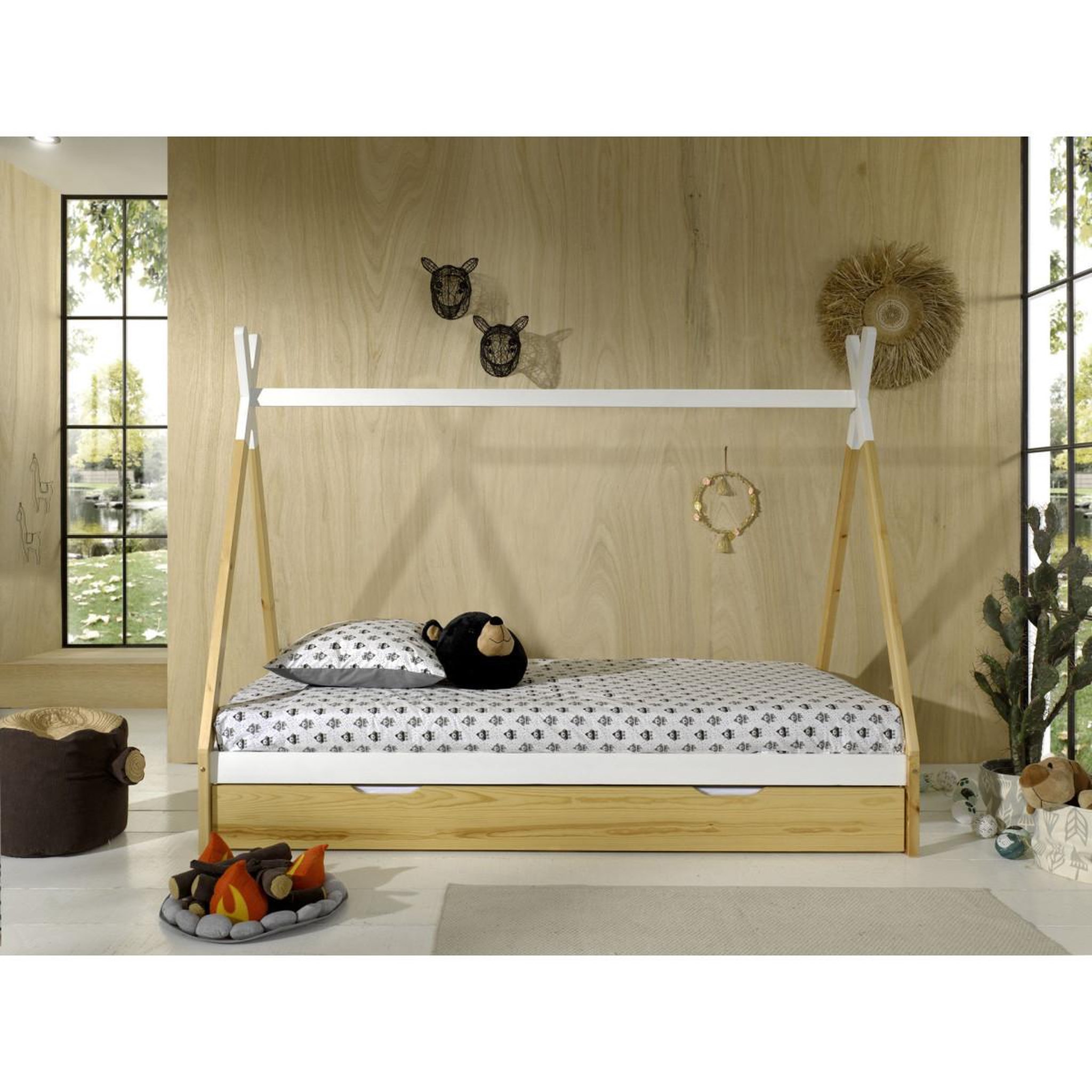 Paris Prix Pack - lit enfant & tiroir  tipi  90x200cm blanc & naturel