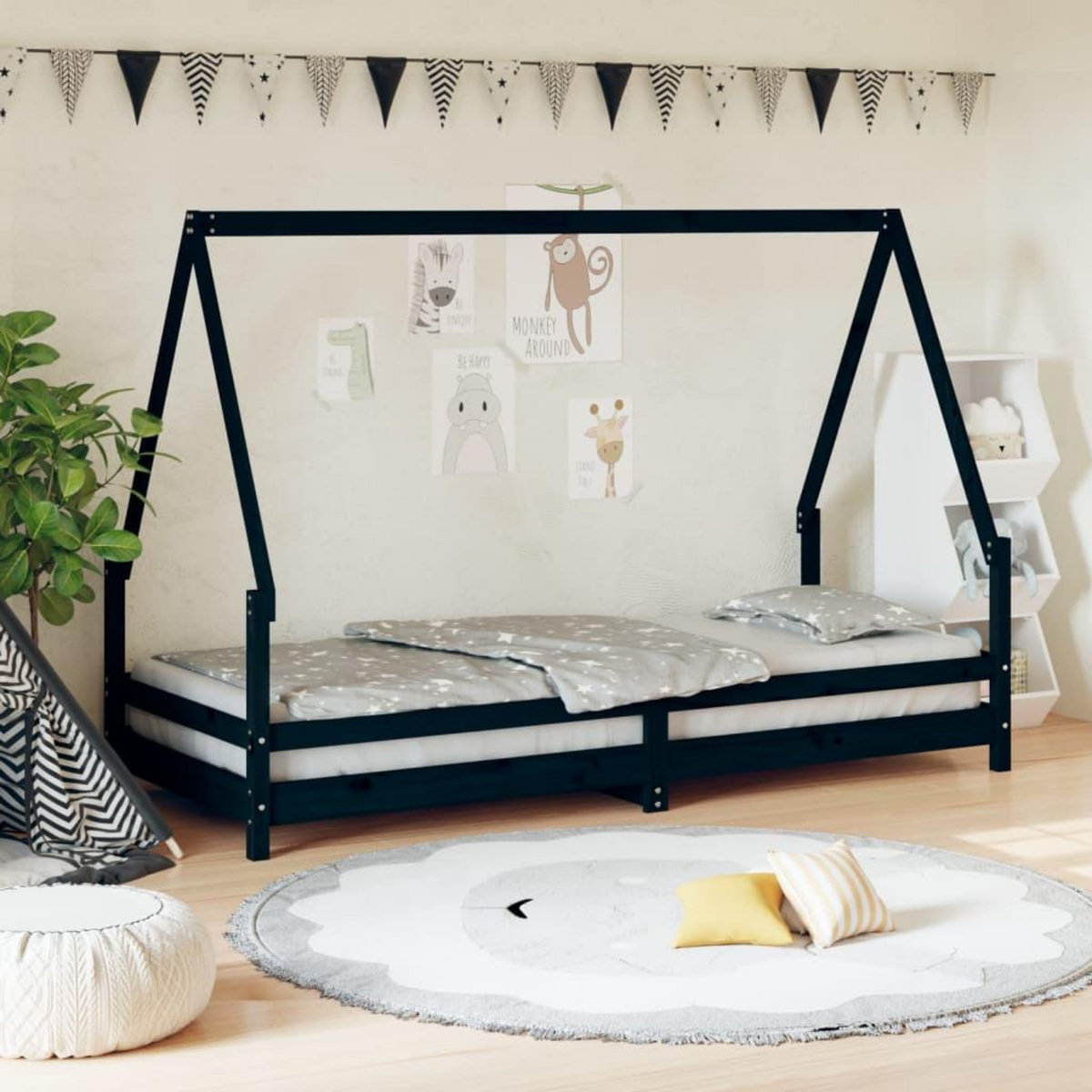 VIDAXL Cadre de lit pour enfants noir 90x200 cm bois de pin massif