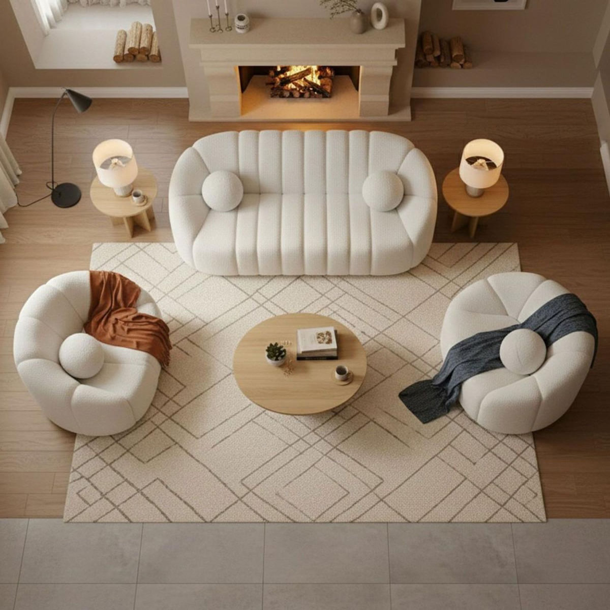 Paris Prix Canapé 3 places Bouclette  Spencer  201cm Blanc