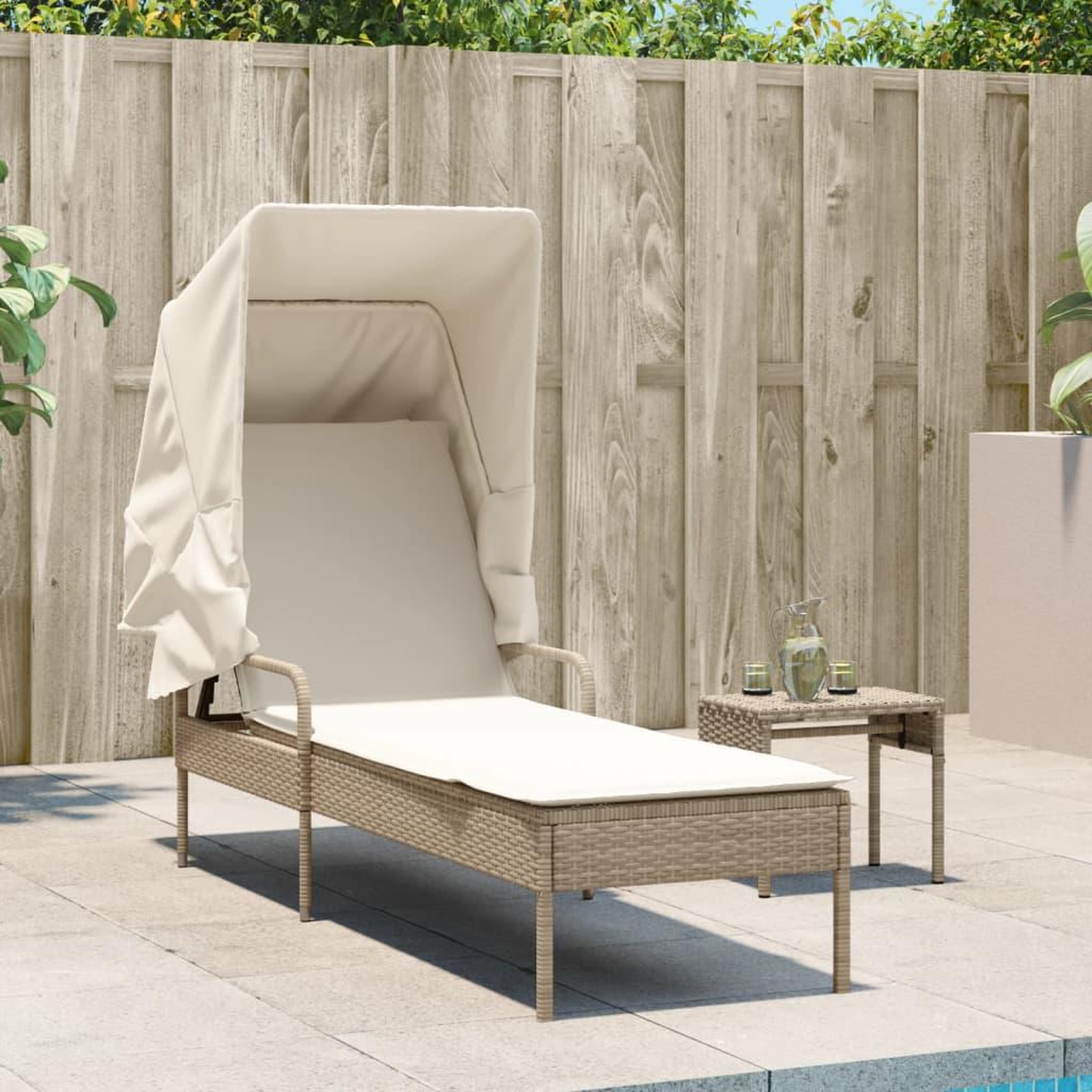 Voir la diapositive 3 : VIDAXL Chaise longue avec auvent beige resine tressee